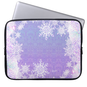 light purple snowflake & glittering heart laptop sleeve