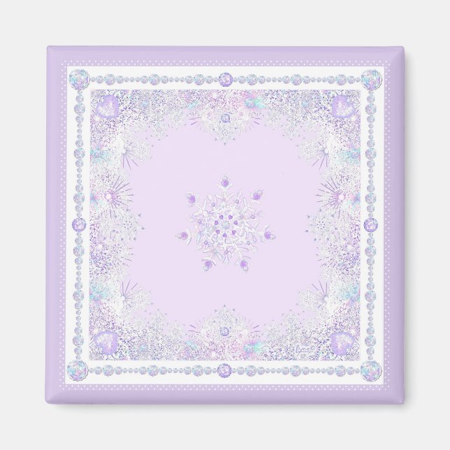 light purple snowflake & glittering heart magnet (Front)