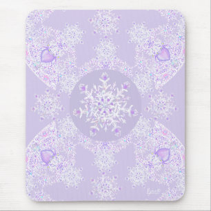 light purple snowflake & glittering heart mouse pad