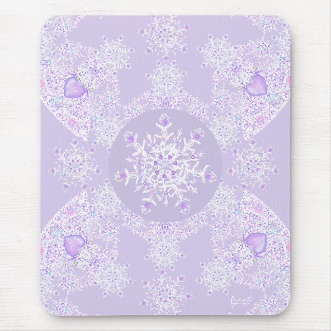 light purple snowflake & glittering heart mouse pad (Front)