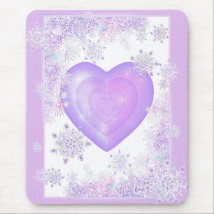 light purple snowflake & glittering heart mouse pad