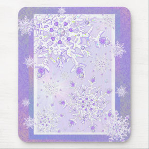 light purple snowflake & glittering heart mouse pad