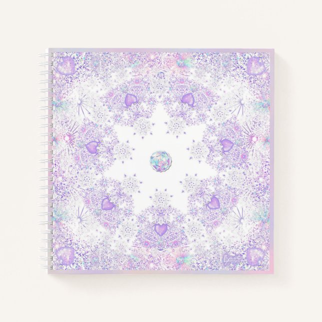 light purple snowflake & glittering heart notebook (Front)
