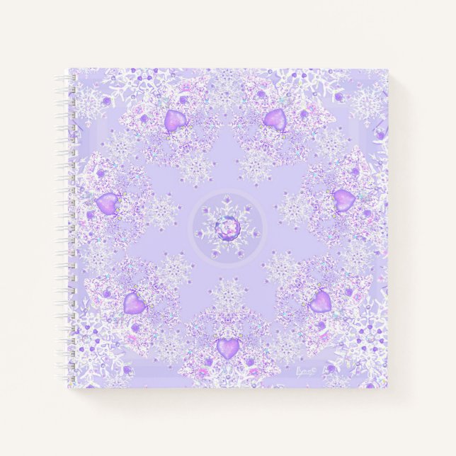 light purple snowflake & glittering heart notebook (Front)