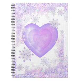 light purple snowflake & glittering heart notebook