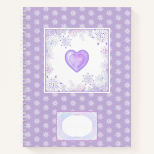 light purple snowflake & glittering heart notebook