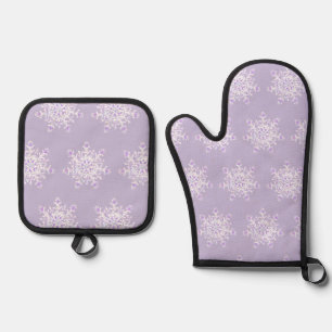 light purple snowflake & glittering heart oven mitt & pot holder set