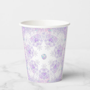 light purple snowflake & glittering heart paper cups