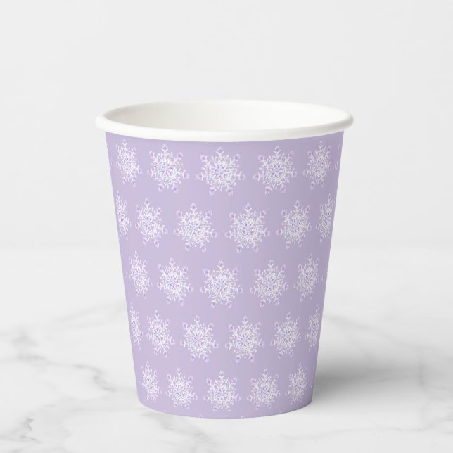 light purple snowflake & glittering heart paper cups (Front)