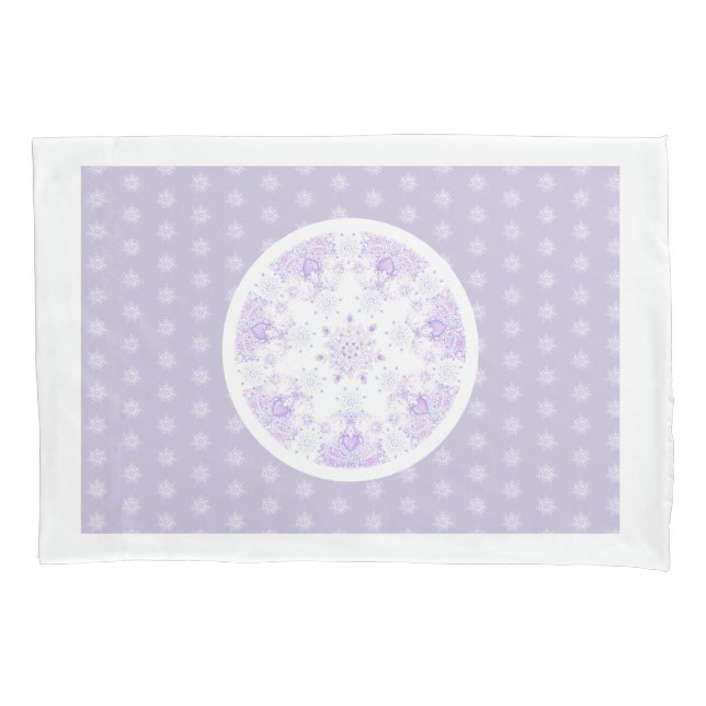 light purple snowflake & glittering heart pillowcase (Front)