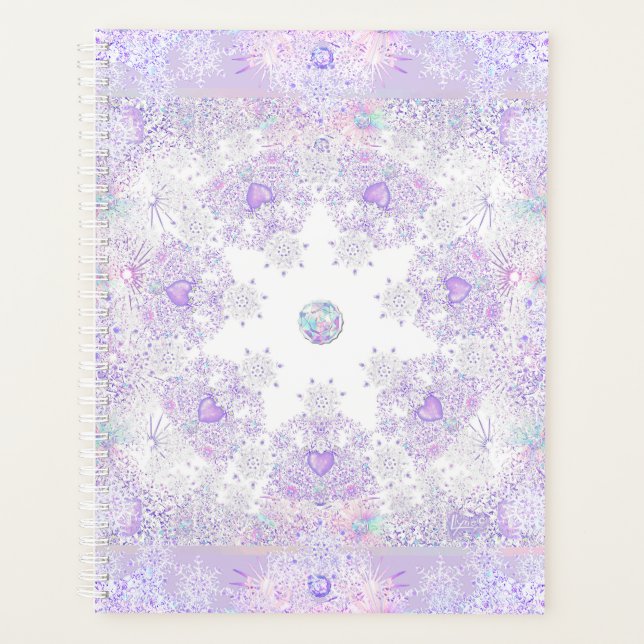 light purple snowflake & glittering heart planner (Front)