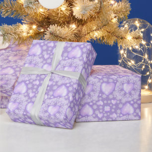 light purple snowflake & glittering heart wrapping paper