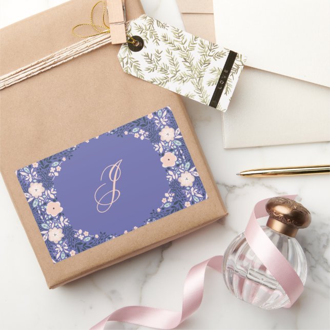 Light Purple Soft Monogram Floral Personal Custom Rectangular Sticker (Gifting)