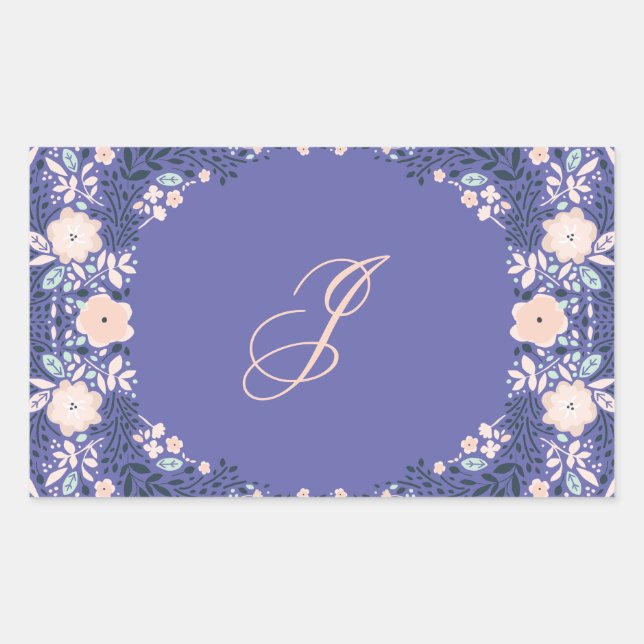 Light Purple Soft Monogram Floral Personal Custom Rectangular Sticker (Front)