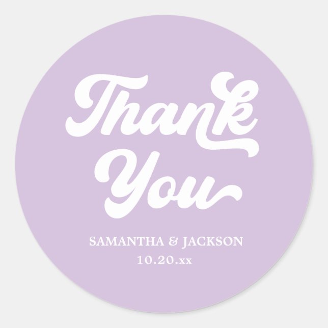 Light Purple Thank You Wedding Classic Round Sticker (Front)