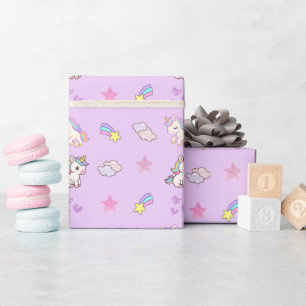 Light Purple Unicorn Birthday Wrapping Paper