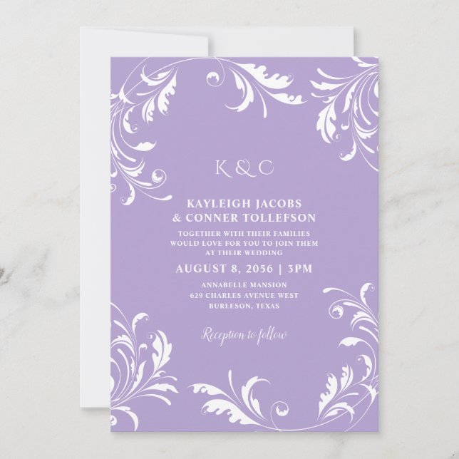 Light Purple Wedding Vintage Elegant Formal Invitation (Front)