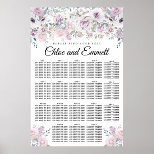 Light Purple White Floral 18-Table Seating Chart