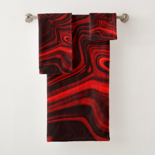 Light red and dark curves on dark background. bath towel set
