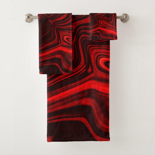 Light red and dark curves on dark background. bath towel set (Insitu)