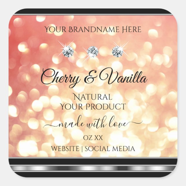 Light Red and Gold Glitter Product Labels Diamonds (Front)