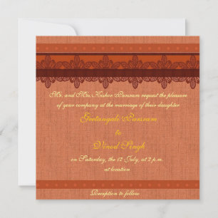 Light red brocade Hindu wedding Invitation