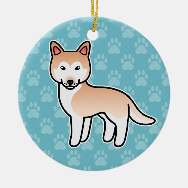 Light Red Cartoon Siberian Husky Ceramic Tree Decoration (Front)