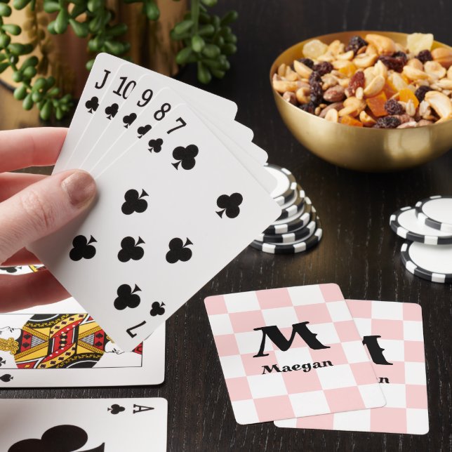 Light Red Chequered Pattern Background Playing Cards (In Situ)