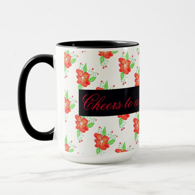 Light Red Flowered Coffee Mug (Left)