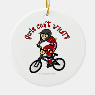 Light Red Girls BMX Ceramic Tree Decoration