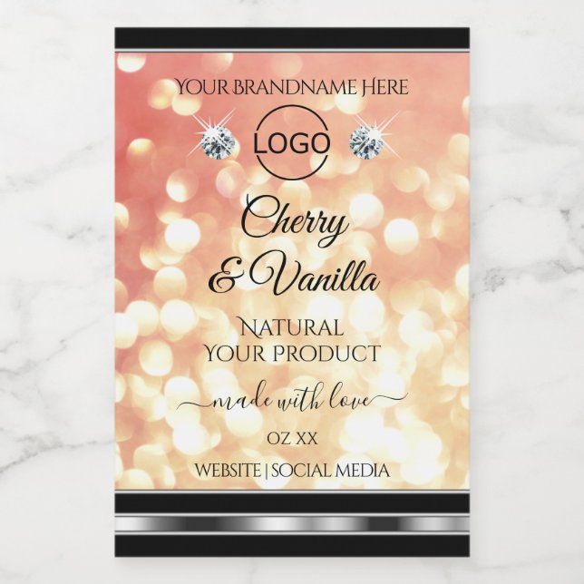 Light Red Gold Glitter Product Label Diamonds Logo (Single Label)