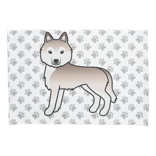 Light Red Siberian Husky Cute Dog & Paws Pillowcase (Front)