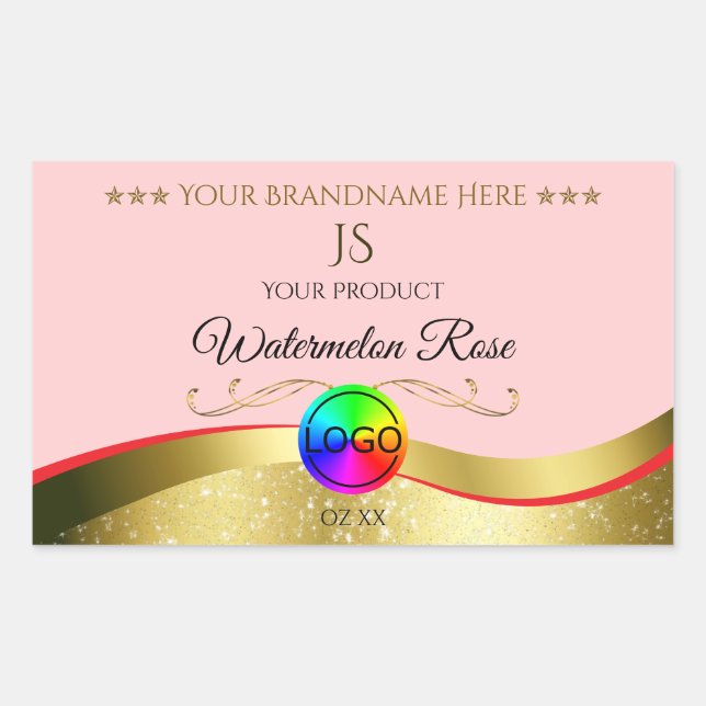 Light Red Wavy Gold Logo Monogram Product Label (Front)
