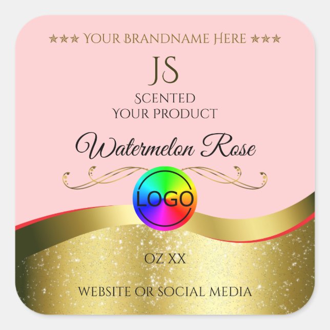 Light Red Wavy Gold Logo Monogram Product Label (Front)