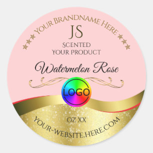 Light Red Wavy Gold Logo Monogram Product Label