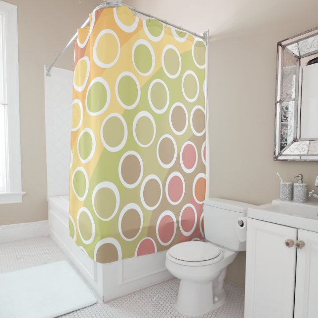 Light Retro Rainbow w/ Polka Dots Shower Curtains (In Situ)
