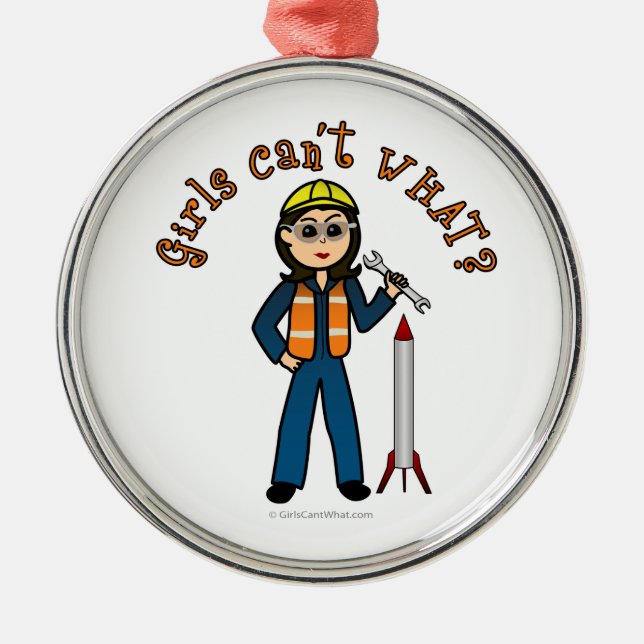 Light Rocket Scientist Girl Metal Tree Decoration (Front)