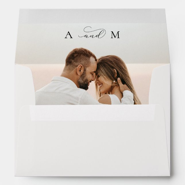 Light Romantic Photo & Monogram Elegant Wedding Envelope (Back (Bottom))