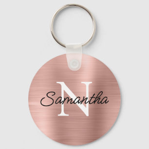 Light Rose Gold Faux Metallic Foil Monogram Key Ring