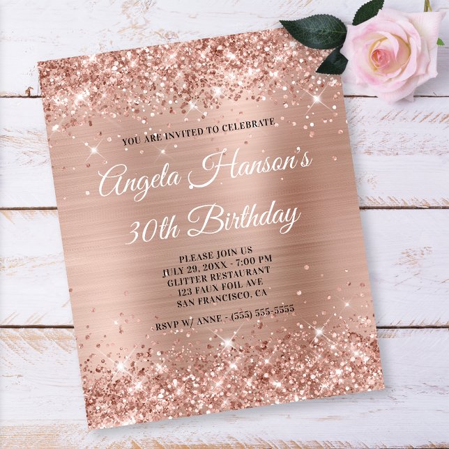 Light Rose Gold Glitter 30th Birthday Paper Flyer (Creator Uploaded)