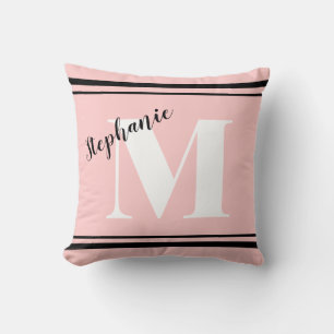 Light Rose Pink and Black monogrammed Cushion
