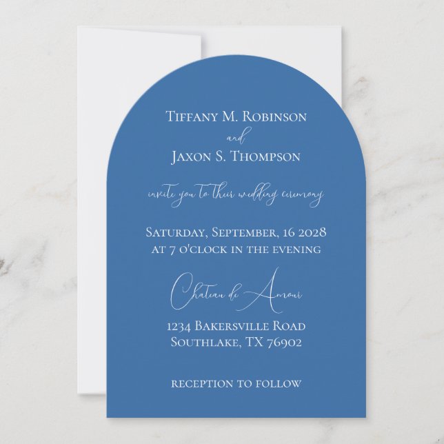 Light Royal Blue and White Minimalist Wedding Invitation (Front)