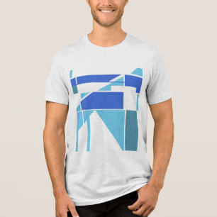 Light & Royal Bluer Teal Geometric MCM Look Design Tri-Blend Shirt