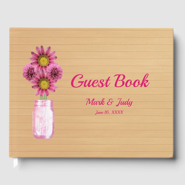 Light Rustic Pink Floral Mason Jar Wedding Guest Book (Front)