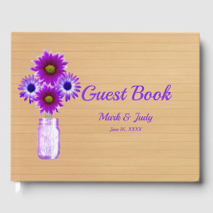 Light Rustic Purple Floral Mason Jar Wedding Guest Book