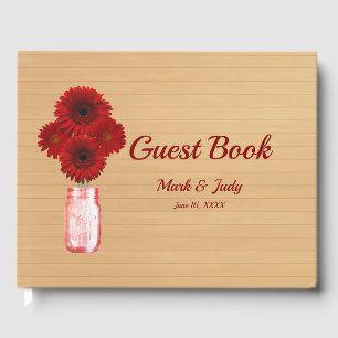 Light Rustic Red Floral Mason Jar Wedding Guest Book