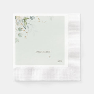 Light Sage Foliage Personalised Wedding Cocktail Napkin