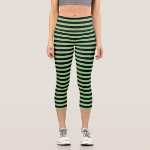 Light Sage Green and Black Striped  Capri Leggings