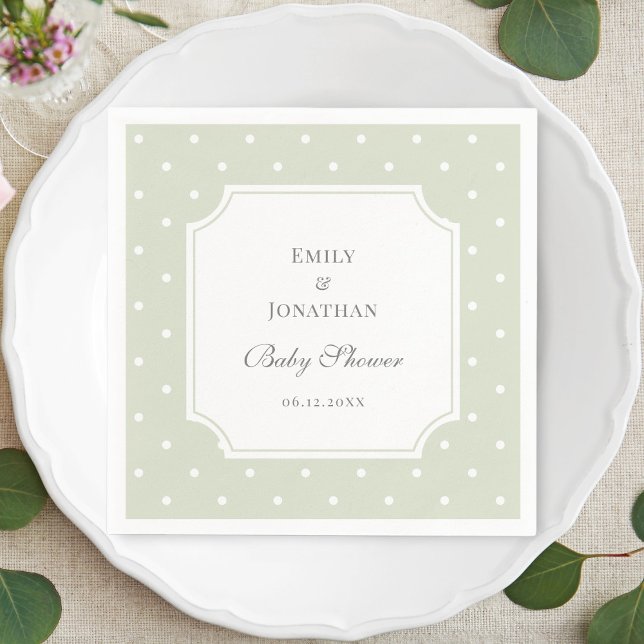 Light Sage Green and White Polka Dots Baby Shower Napkin (Creator Uploaded)
