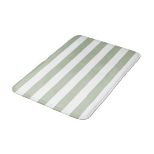 Light Sage Green and White Stripes Bath Mat